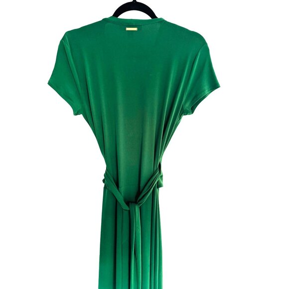Michael Kors 10 Green Pleated V-Neck Wrap Maxi Dress - Picture 12 of 16